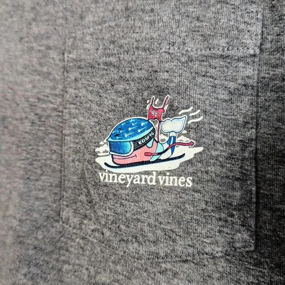Vineyard Vines Unisex Ski Whale Pocket Tee - Gray Long Sleeve - Size Large - Picture 5 of 8